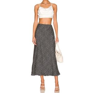 Lovers + Friends Magdalena Midi Skirt in Black Polka Dot